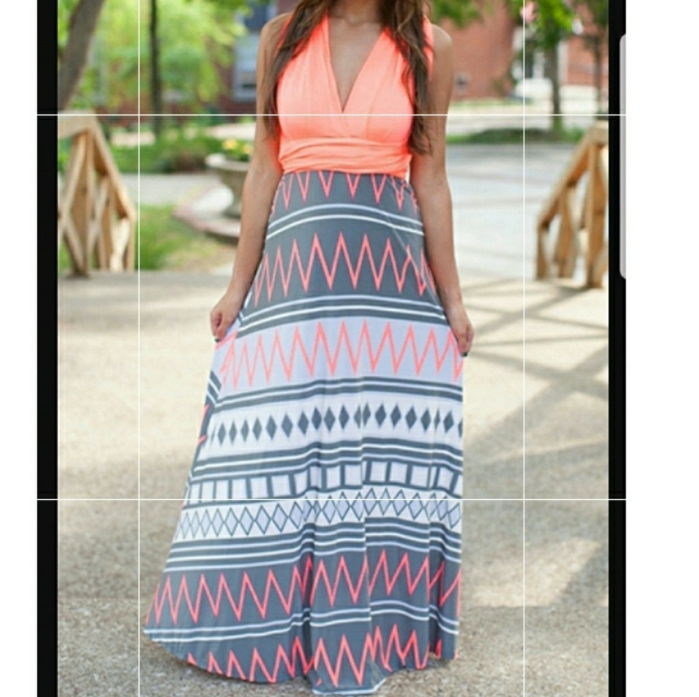 *1 L LEFT!* Coral Aztec Print Maxi Dress - Picture 2 of 6